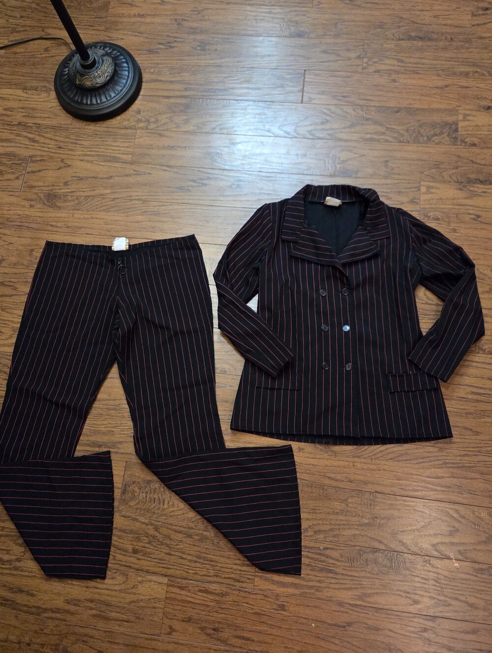 Charades Gangster Moll Costume Womens Red Pinstripe Suit 1920s Mobster Vintage